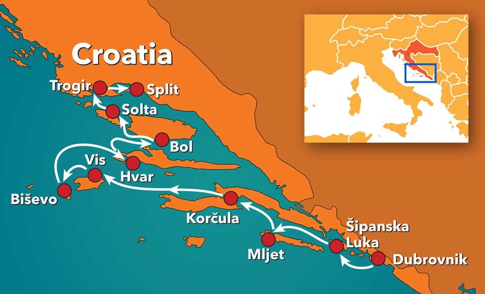 Croisière de luxe sur la côte dalmate de Croatie par KGAY Travel map