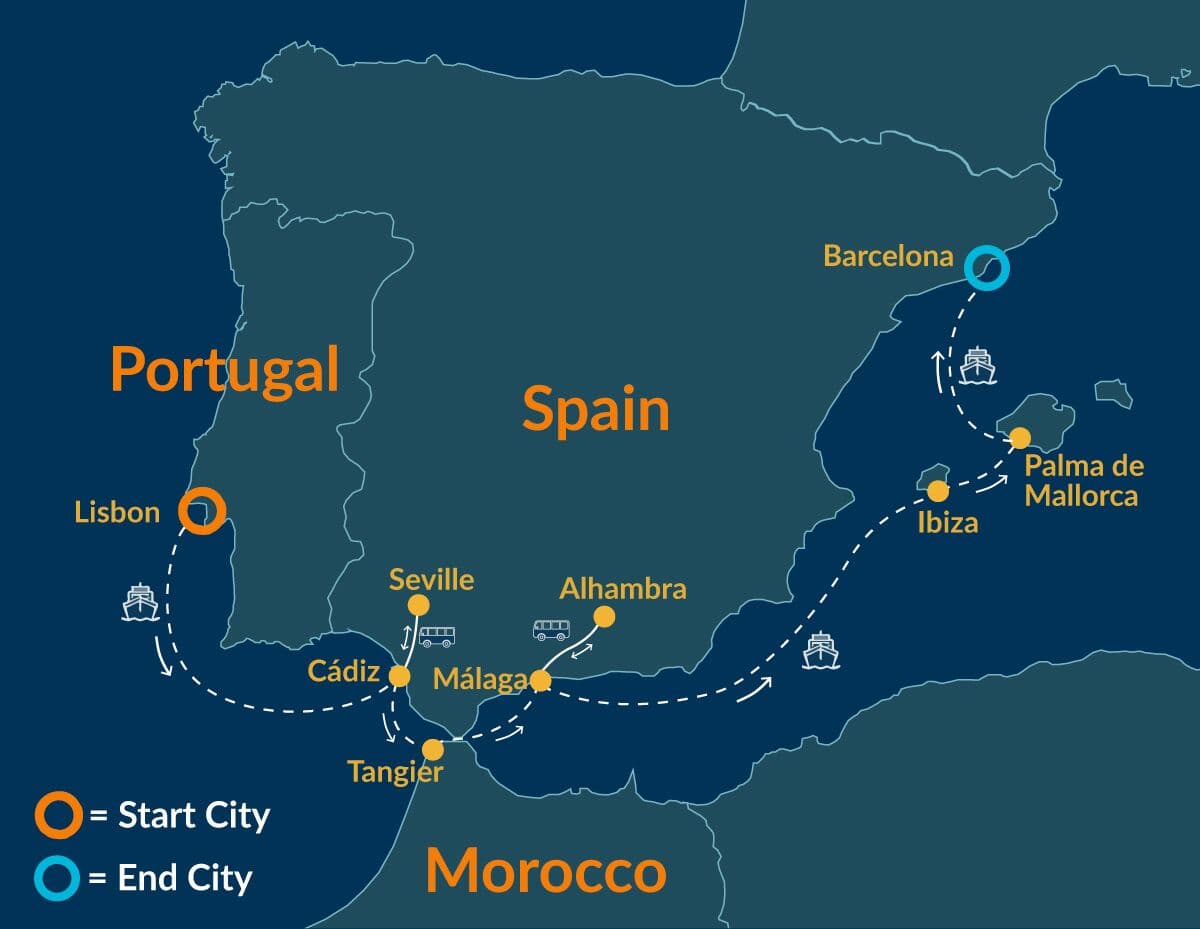Mediterranean Nights – Lisbon to Barcelona map