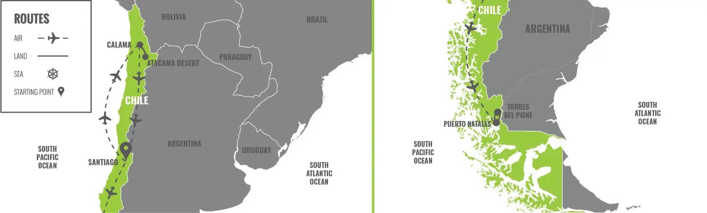 Chile : Santiago Actif, Atacama & Patagonie map