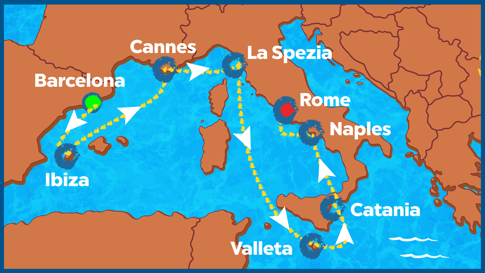 Barcelona to Rome 2027 map