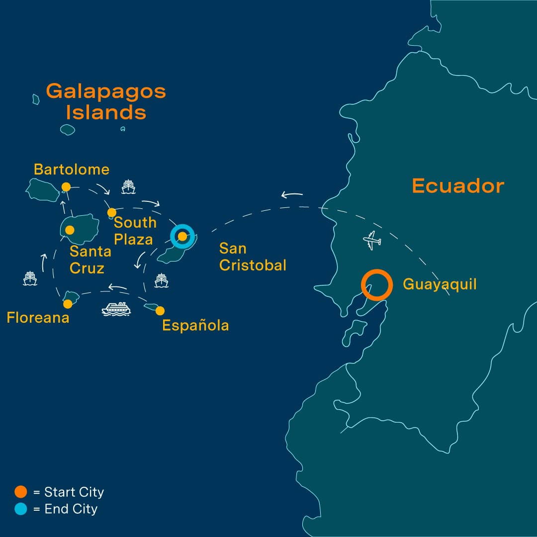 Croisière de luxe aux Galapagos map