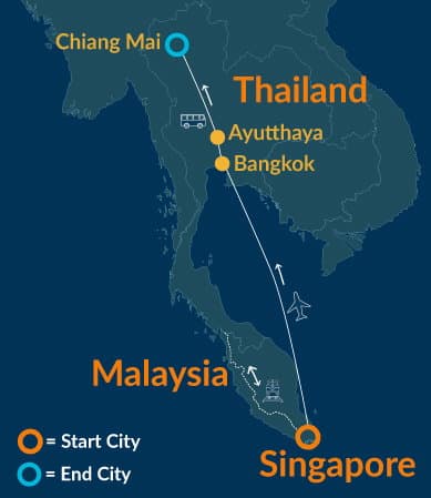 Singapour, Malaisie et Thaïlande map