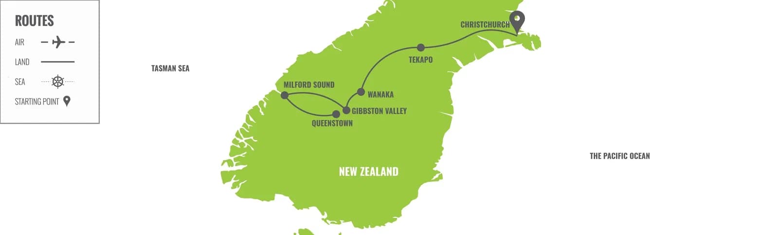 Nouvelle-Zélande : Expédition Active dans l'Île du Sud map