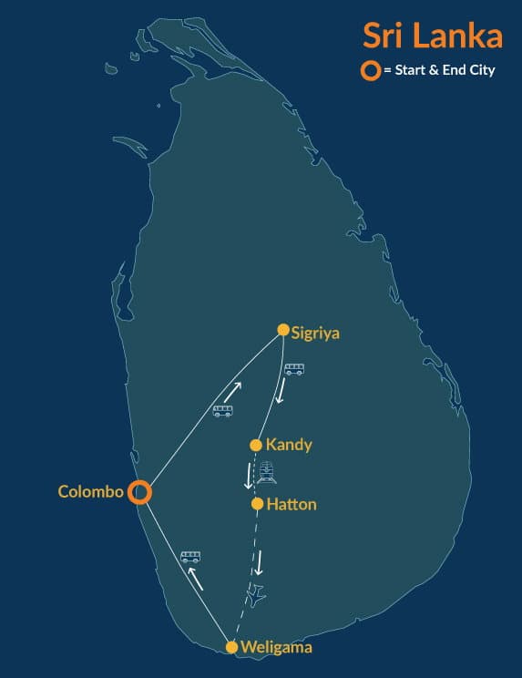 Caminhos do Ceilão: Uma Jornada Íntima pelo Sri Lanka map