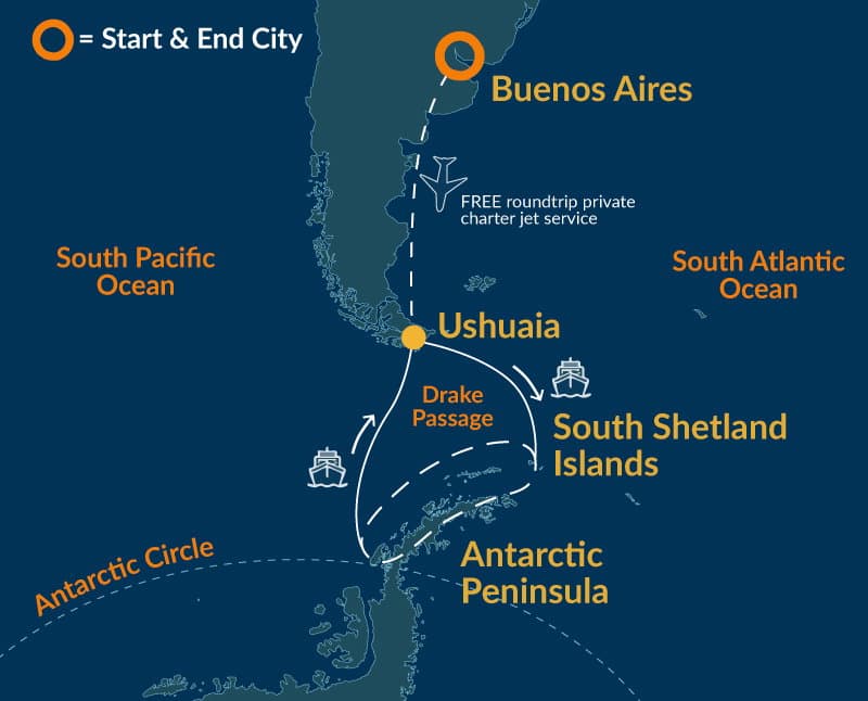 Voyage en Antarctique – Une Expédition de Luxe à Bord du World Navigator d'Atlas map