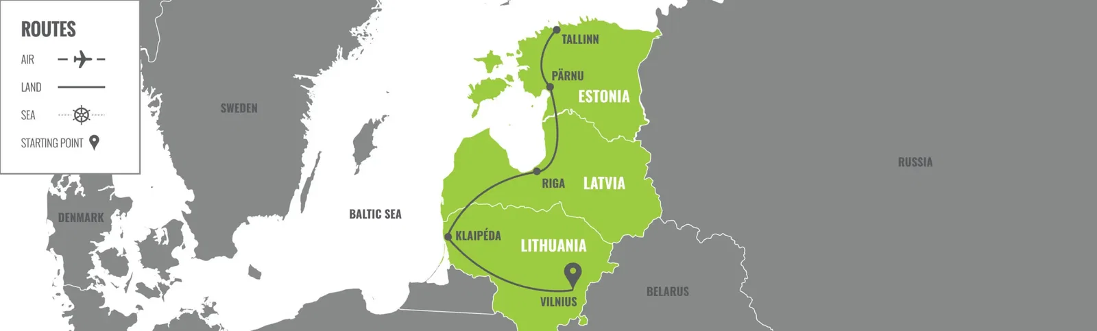 The Baltics: Lithuania, Latvia & Estonia  map