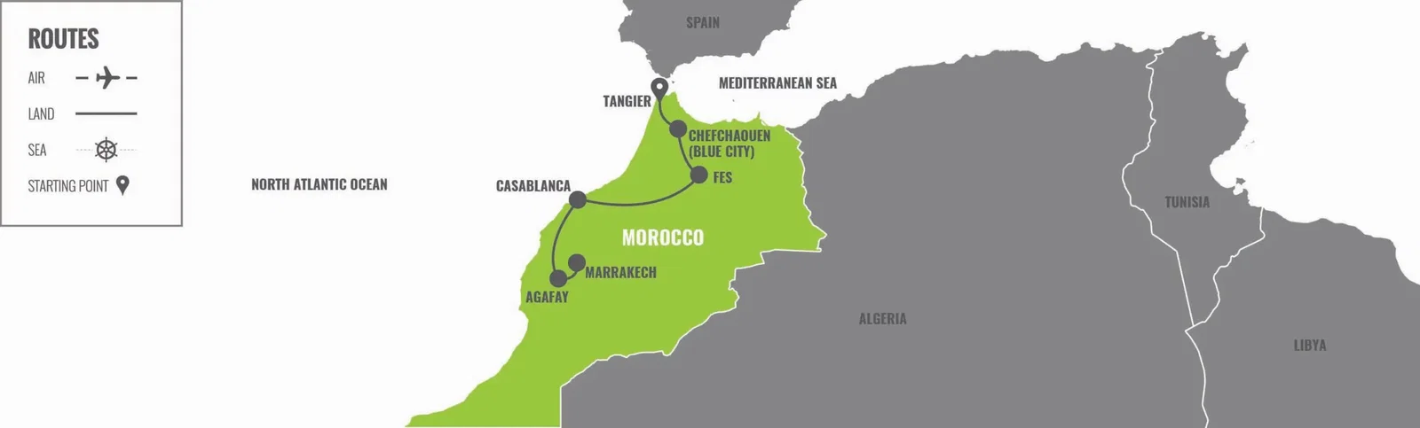 Morocco: Tangier to Marrakech  map