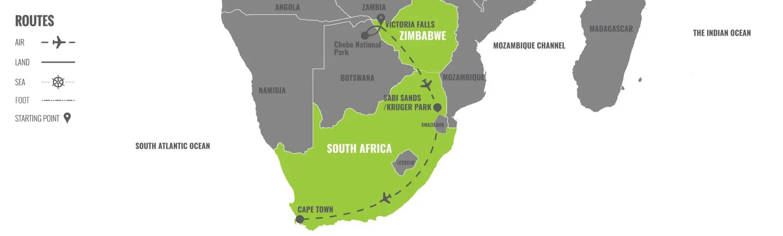 South Africa & Victoria Falls In Style  (Copy) map
