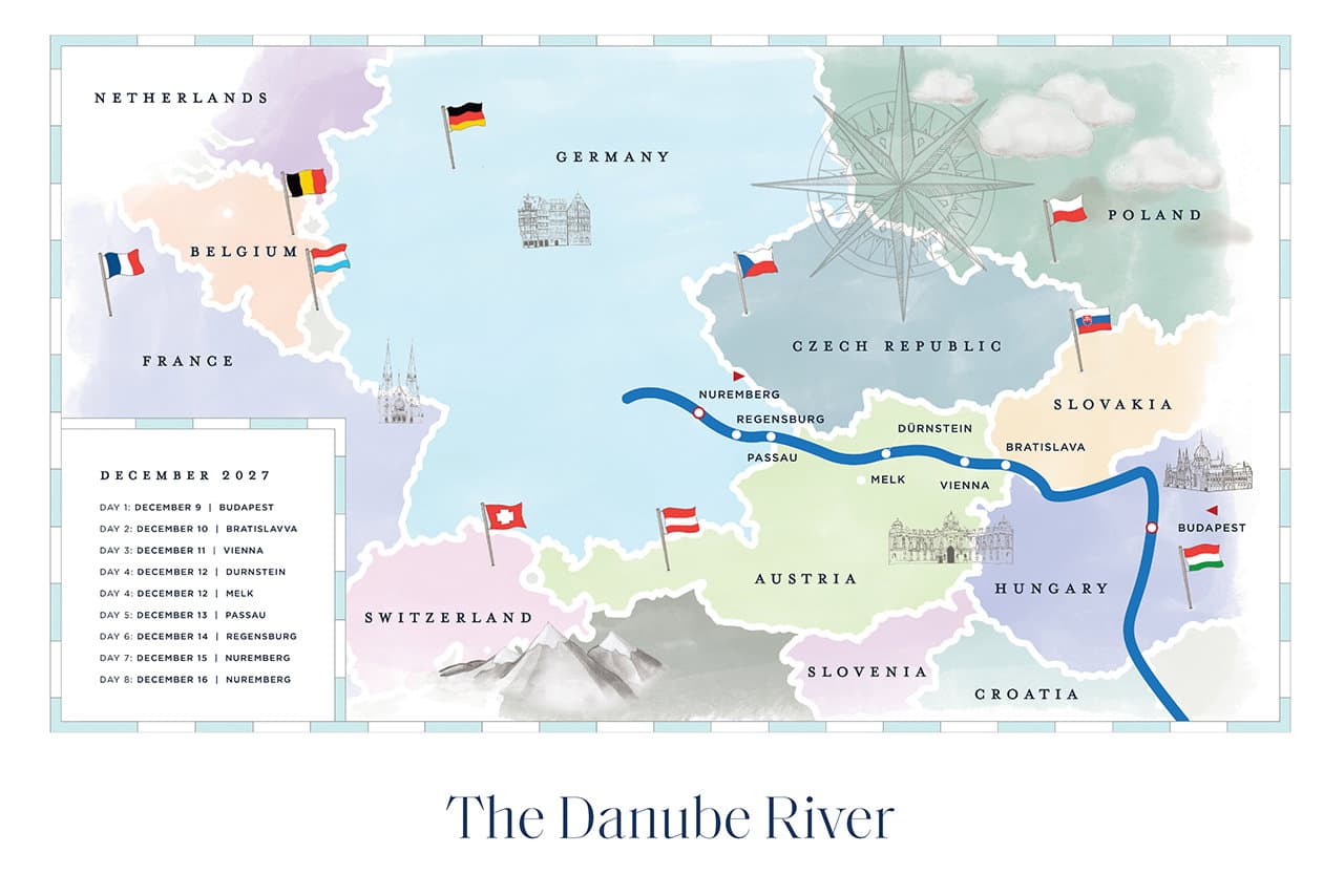Croisière sur les Marchés de Noël en Europe map