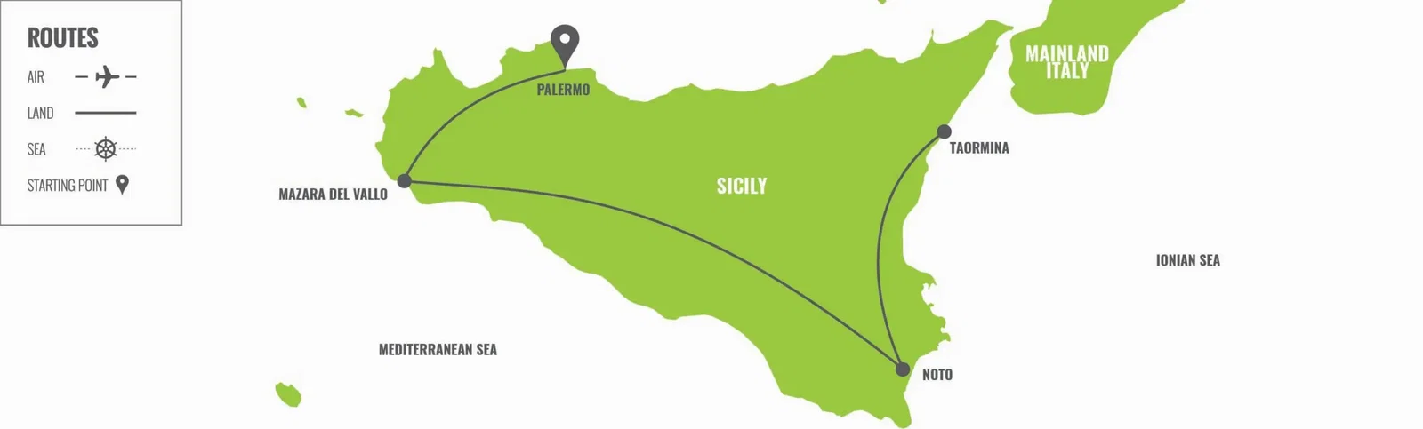 Sicily: Palermo to Taormina map