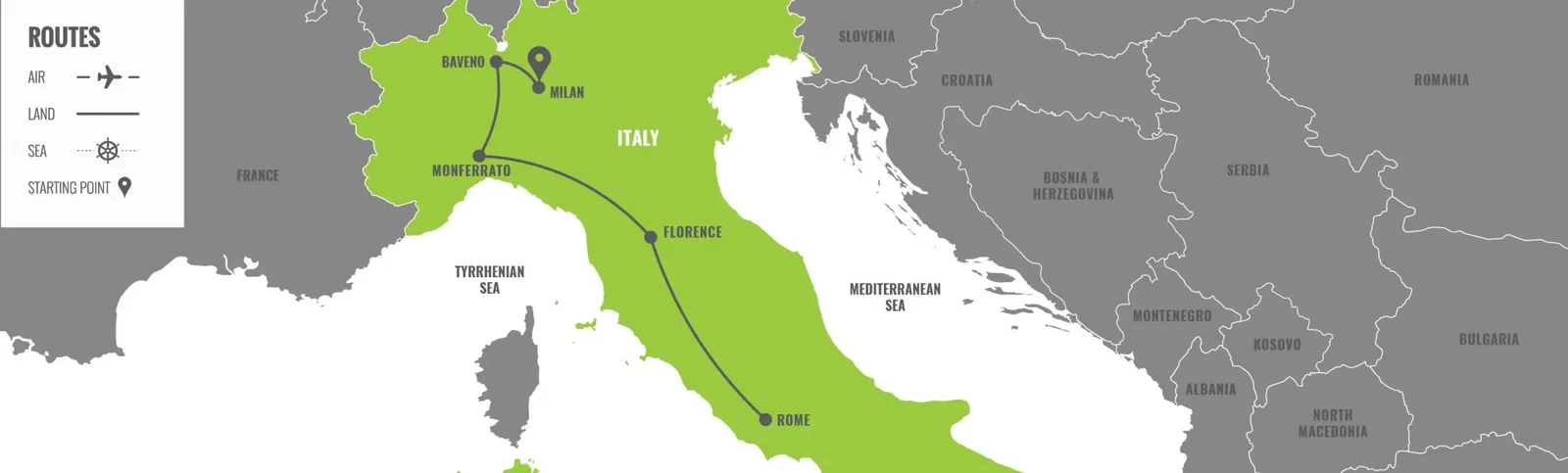 Italy: Milan to Rome  map