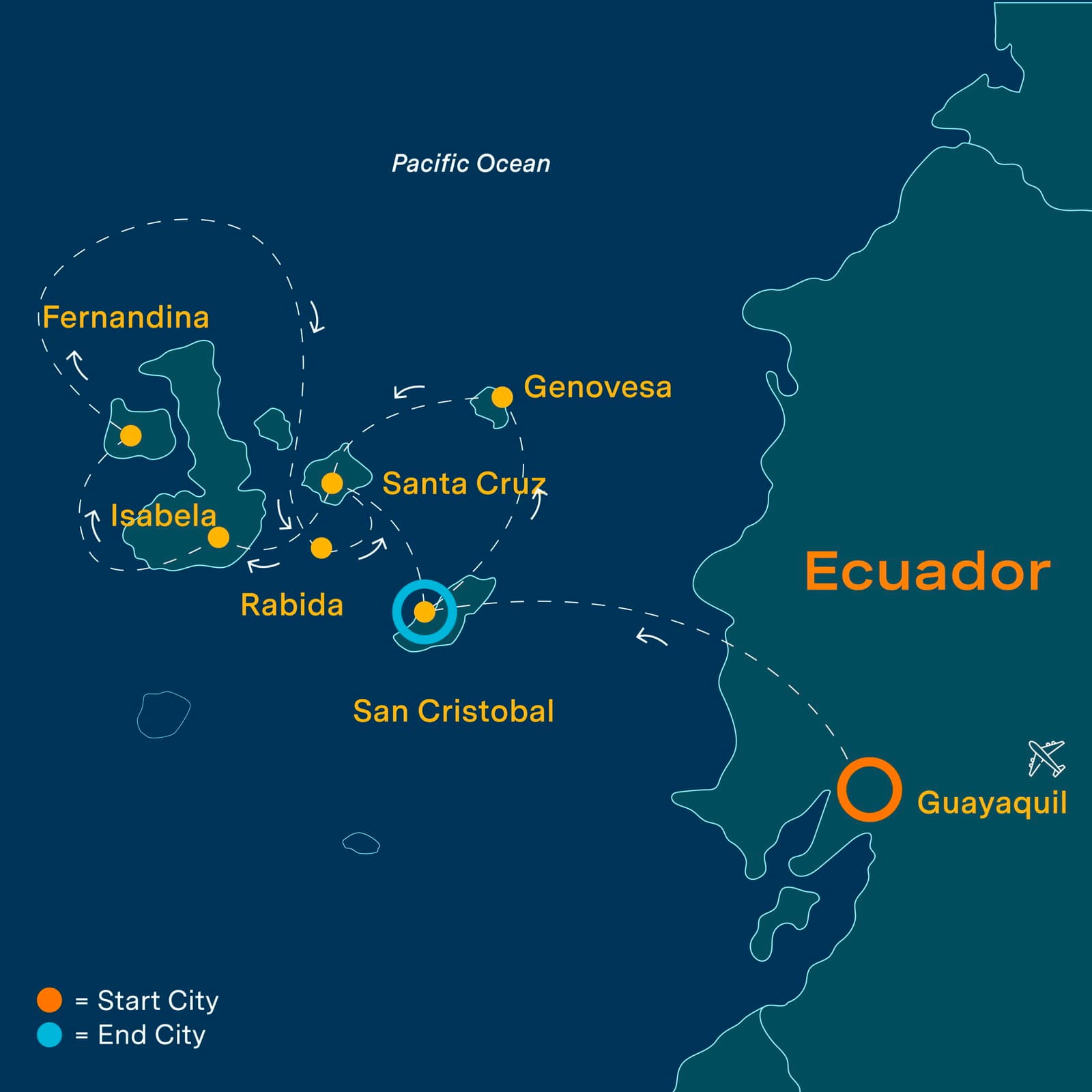 Croisière de luxe aux Galapagos map