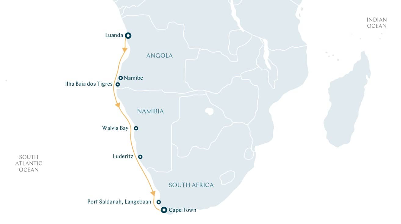 Skeleton Coast: Croisière de Luxe en Afrique de l'Ouest map
