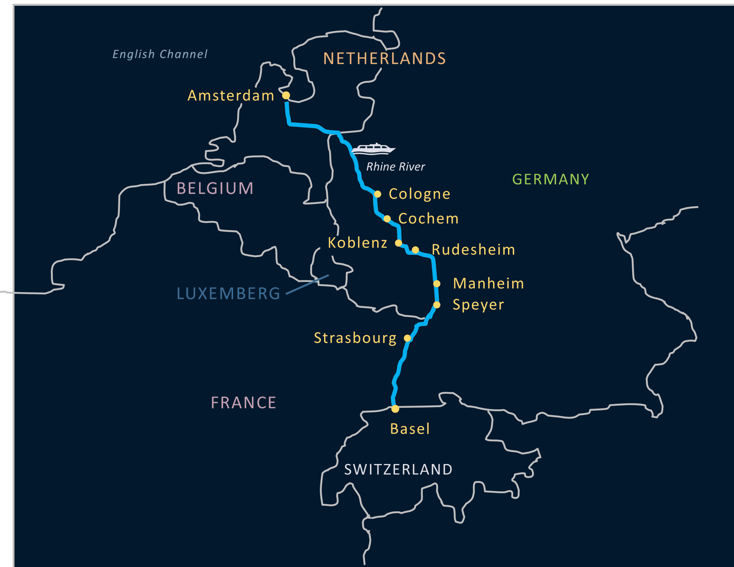 2028 Castles of the Rhine River Cruise map